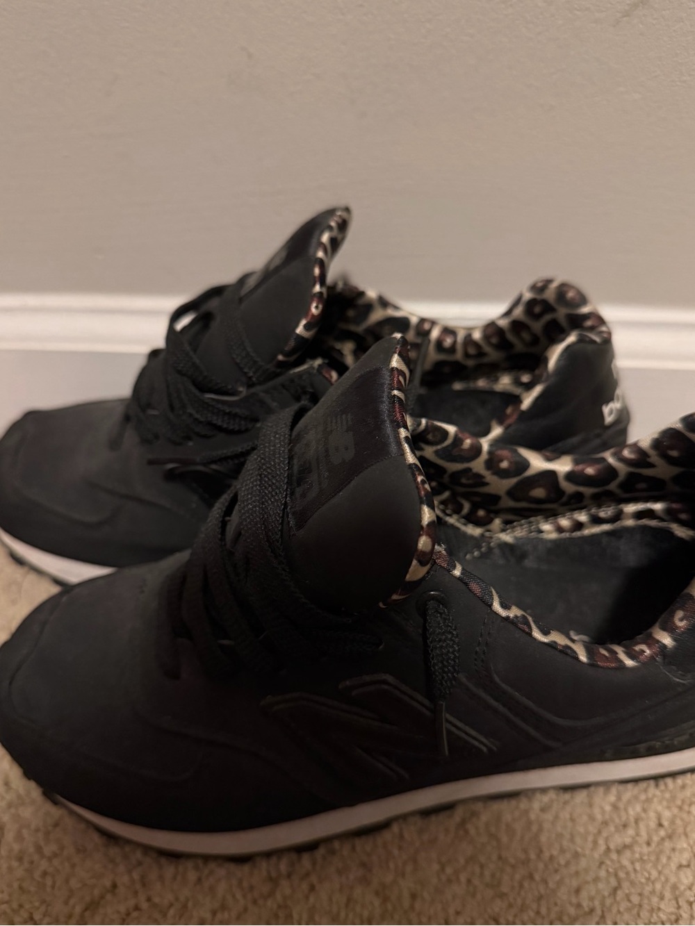 New Balance Women's Black Sneakers with Leopard-Print Lining